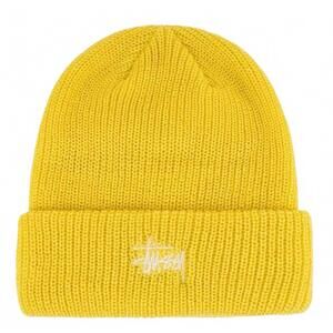 New Stussy Basic Cuff Beanie Yellow NWT Rare Colorway Skull Cap Logo Hat